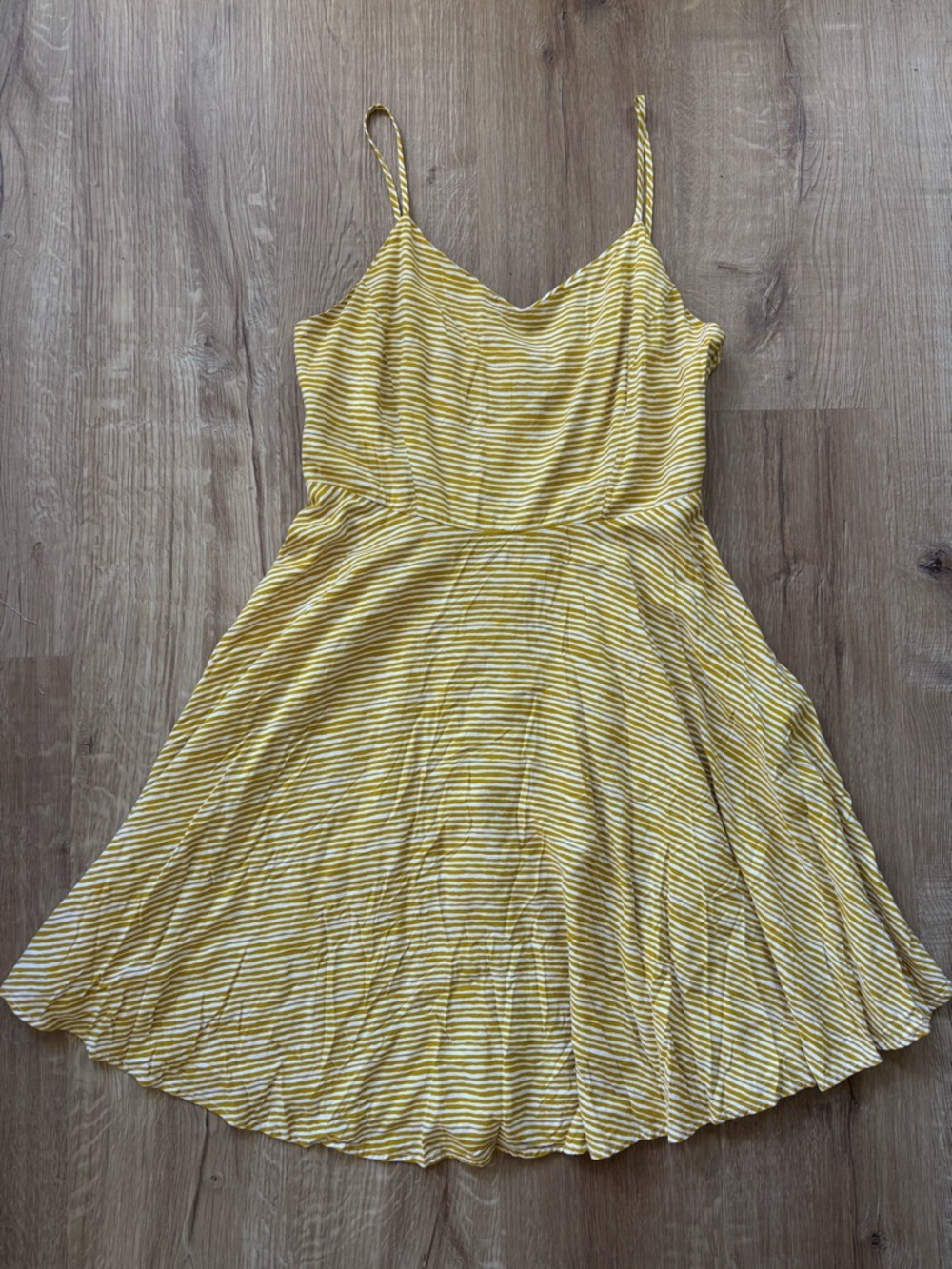 Old Navy Yellow and White Striped Spaghetti-Strap Dress